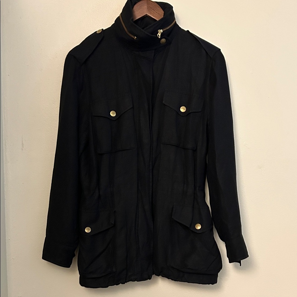Vintage Linen L.L. Bean Black Utility Jacket with Gold Buttons